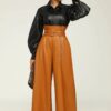 Faux Leather Wide Leg Pants Light Brown