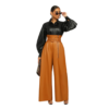 Faux Leather Wide Leg Pants Light Brown