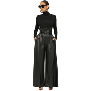 Faux Leather Wide Leg Pants Black
